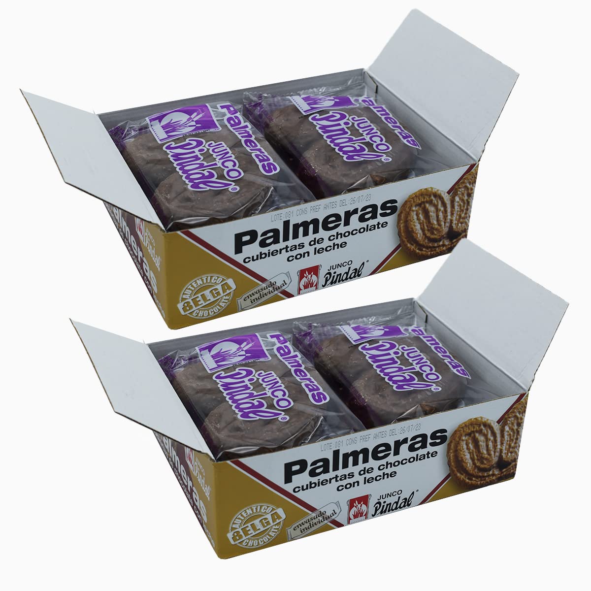 Palmeras de hojaldre JUNCO PINDAL, bañadas en chocolate Belga de primera quality, para disfrute familiar, Tamaño mediano