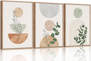 Ausril Boho Terracotta Green Framed Canvas Wall Art Set, Abstract Plant ...