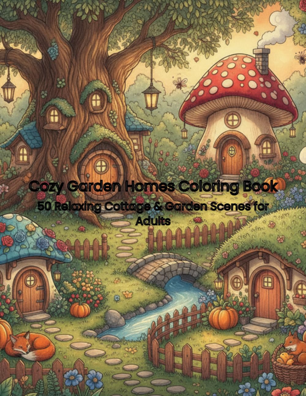 Cozy Garden Homes Coloring Book: 50 Relaxing Cottage & Garden Scenes for Adults