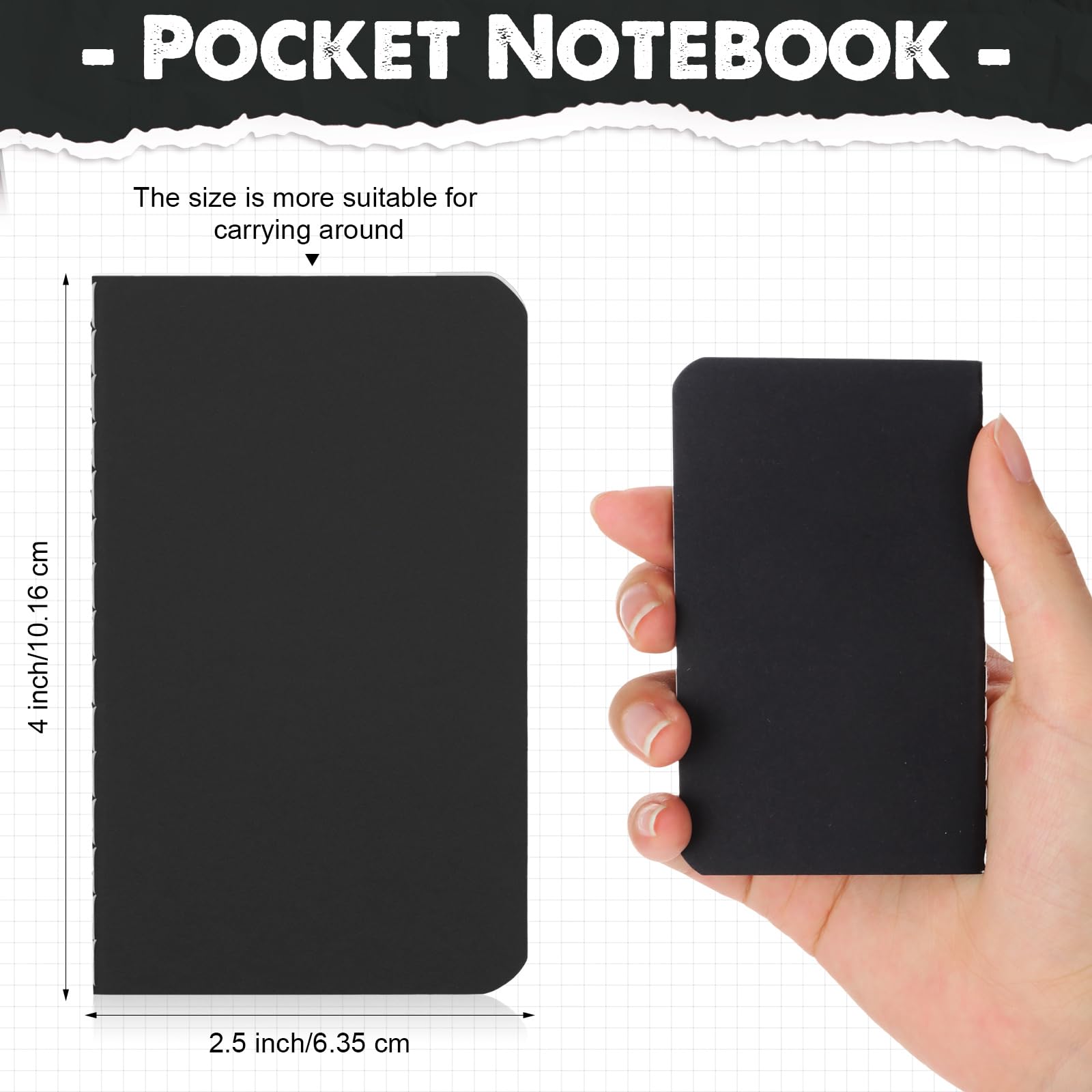 Harloon Lot de 100 petits carnets de notes lignés de poche 10,2 x 6,3 cm pour l'école, les enfants, les étudiants, les voyageurs, les hommes et les femmes, 30 feuilles et 60 pages (noir)
