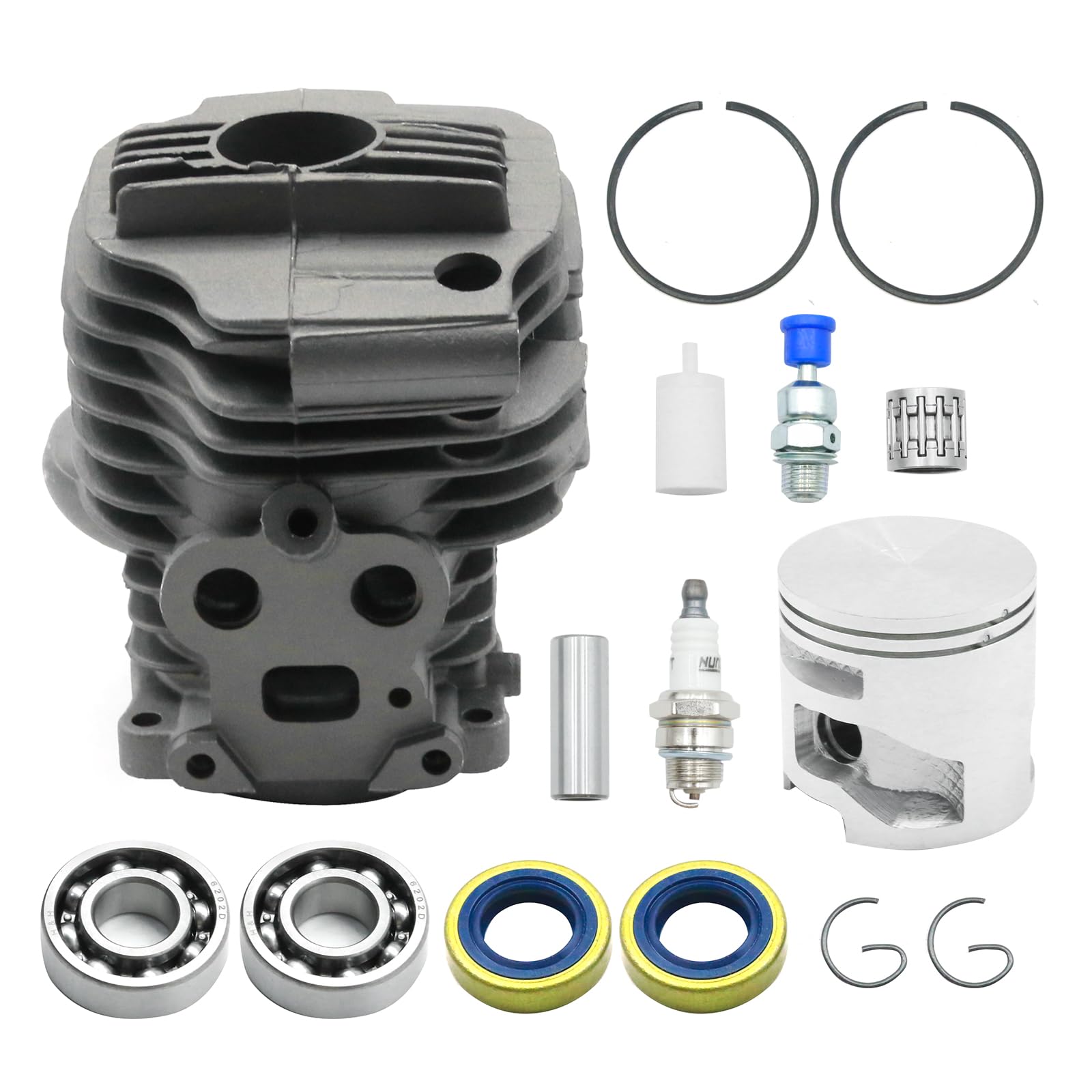 Hoypeyfiy 506 38 61-71 51 mm Kit cylindre piston roulements, remplacement pour modèles de tronçonneuse à béton Husqvarna K760 K750, avec bougie d'allumage, roulements et filtre à carburant