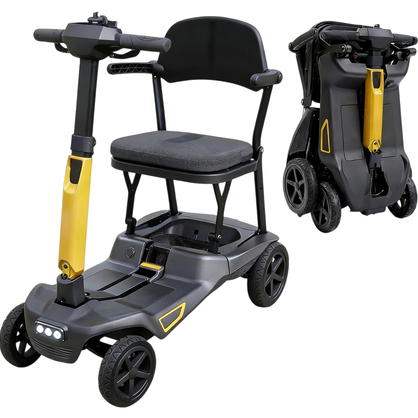 Scooter De Movilidad De 4 Ruedas Scooter De Viaje Portátil Mobility Scooter Plegable/Ligero Con Baterías Extraíbles Duales Compartimentos De Almacenamiento Delanteros Y Traseros 13ah