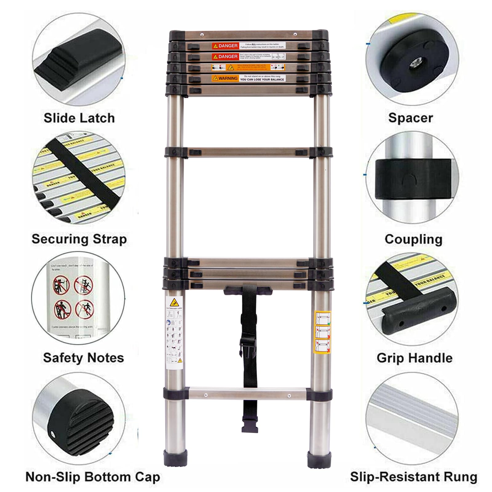QUALIS Portable & Compact Aluminium Telescopic Ladder For Home And Outdoor Use| Foldable Extension Multipurpose Step Ladder With Safety Lock - View #5