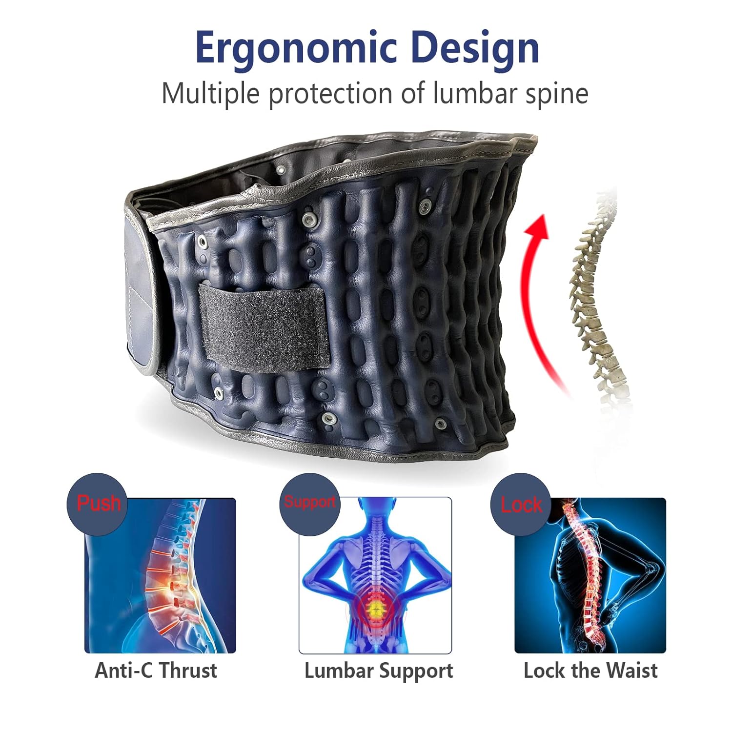 Decompression Back Belt,Lumbar Spine Support for Pain Relief,Lower Back Traction Device for Women and Men One Size Fits 29-49 inches Waist