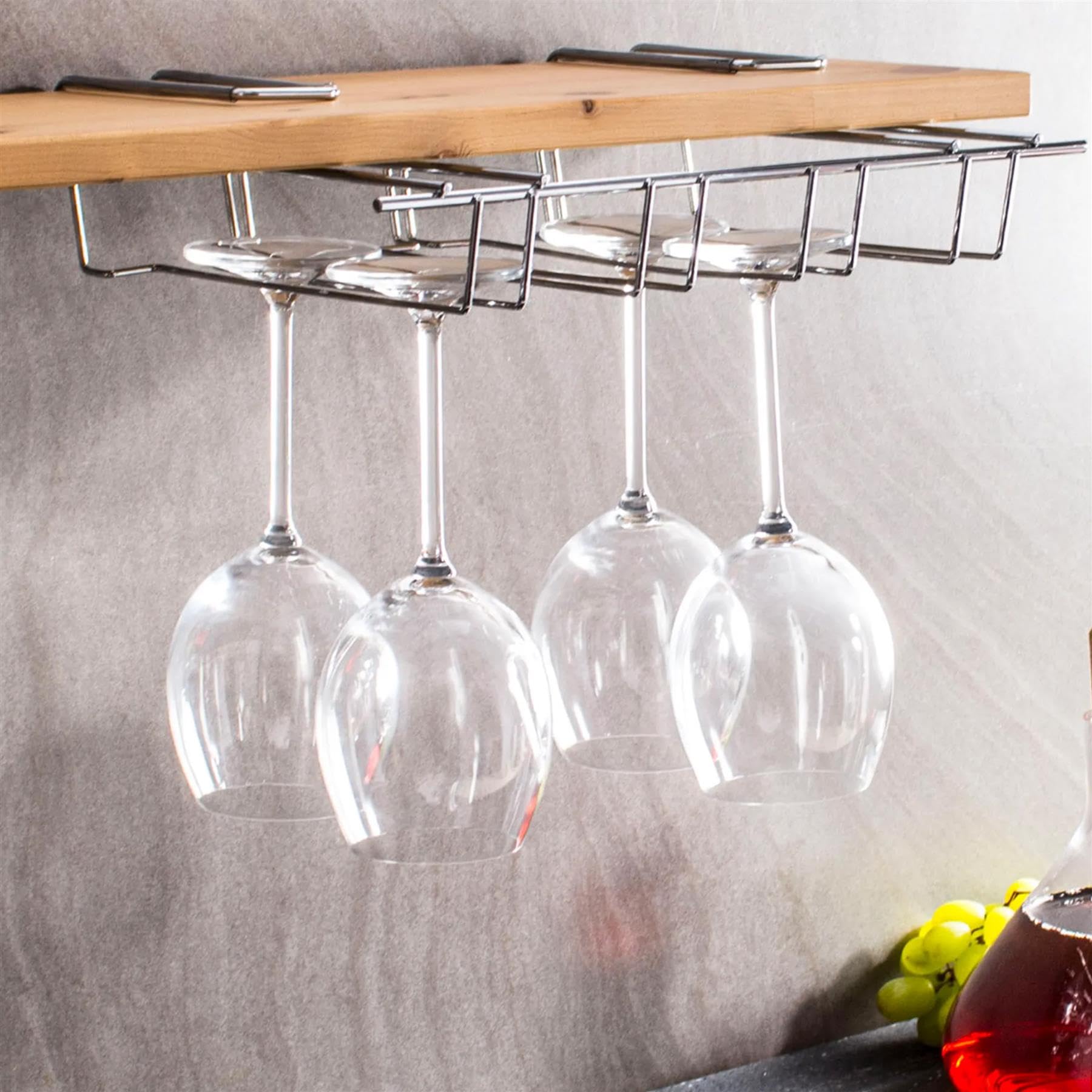 Under Shelf Stemware Wine Glass Holder Storage Rack Hanger Stainless Steel
