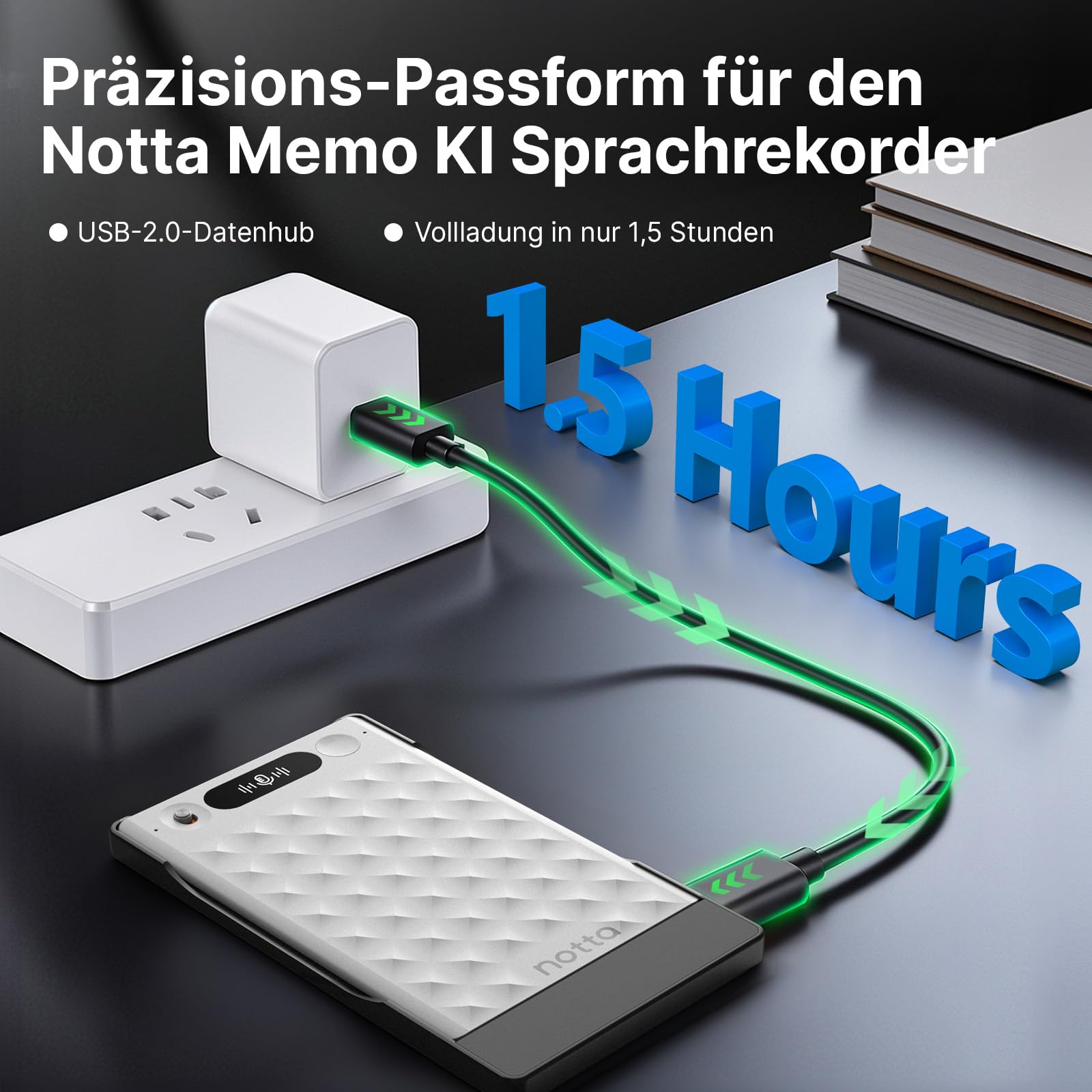 KI-Sprachrecorder, Notta Memo Digitales Diktiergerät(Silber), inkl. Memo MagBridge, KI-Transkription & Zusammenfassung in 58 Sprachen, 2000h Speicher, EIN-Knopf-Aufnahme für Anrufe