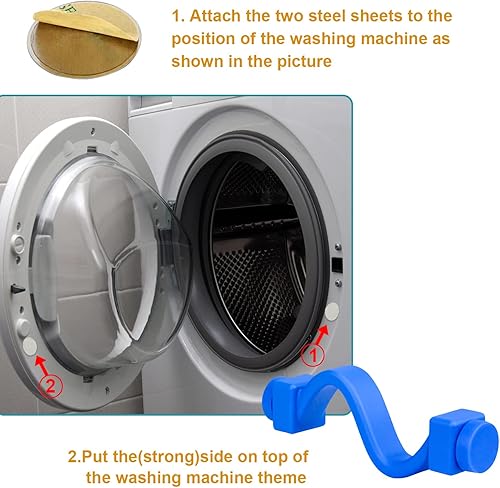 Miniatura 2 de Soporte magnético para puerta de lavadora de carga frontal, soporte magnético mejorado para puerta de lavadora con 3 parches metálicos adhesivos,