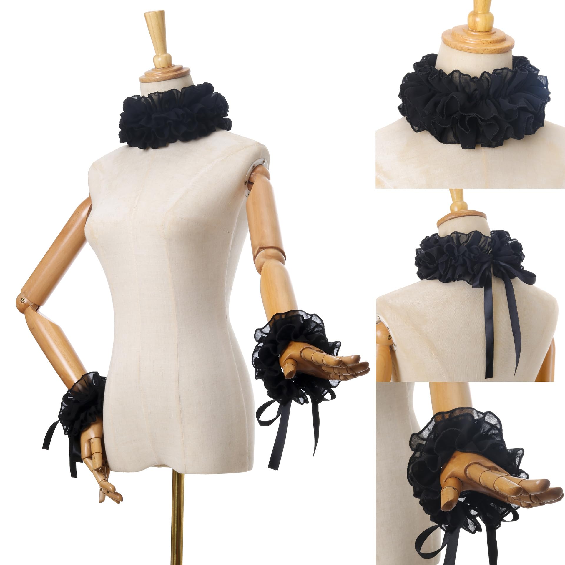 Mavikim Elizabethan Renaissance Collar Cuffs Set Ruffle Layered Clown Stand Neck Choker Wrist Accessory