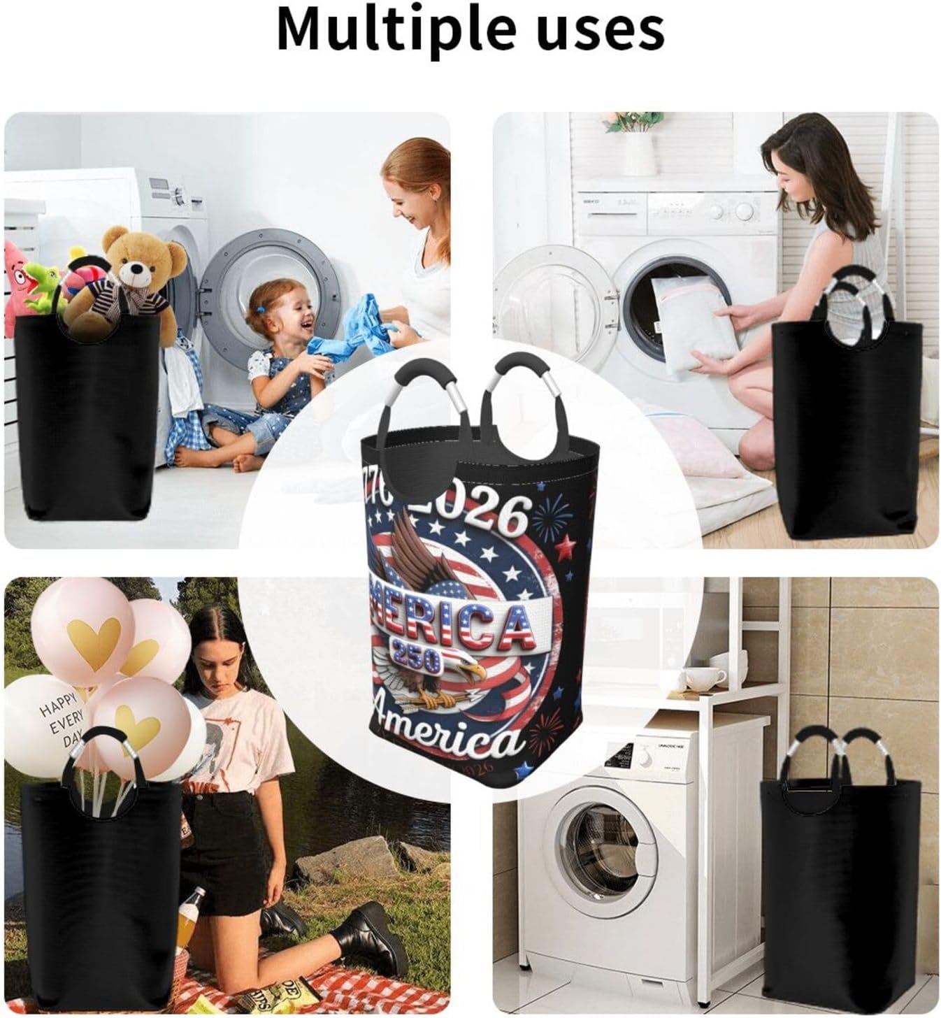 Usa Freedom 250 Foldable Dirty Laundry Bag, Waterproof Oxford Fabric With Pe Board Base, 50l Capacity For Home & Travel