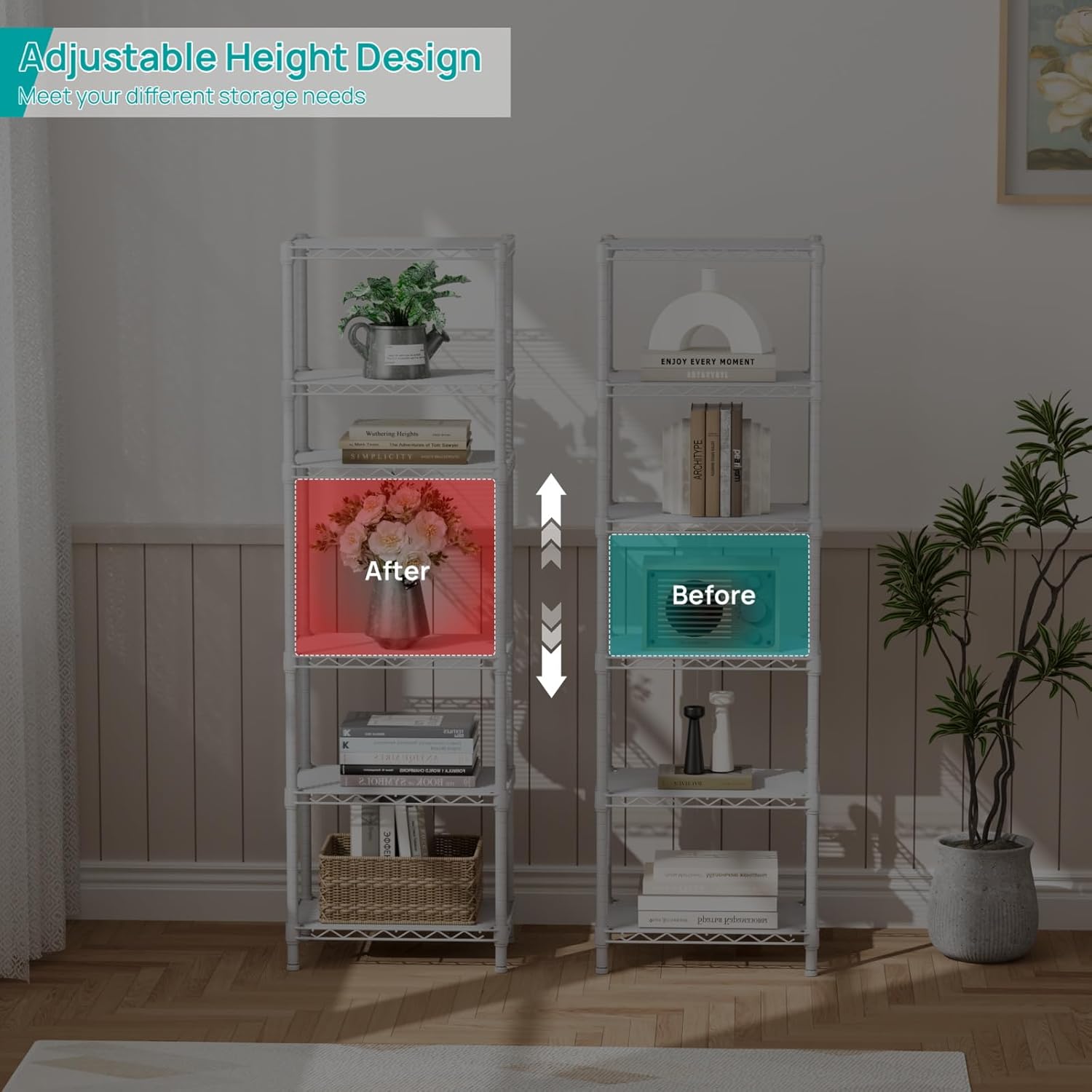 SINGAYE 6 Shelves Storage Shelf Wire Closet Bathroom Organizers Metal Pantry Kitchen Small Garage Shelving Unit Laundry Room Organization Home Corner Rack Estantes para Cocina White 10" Dx16 Wx60”H - Image 7