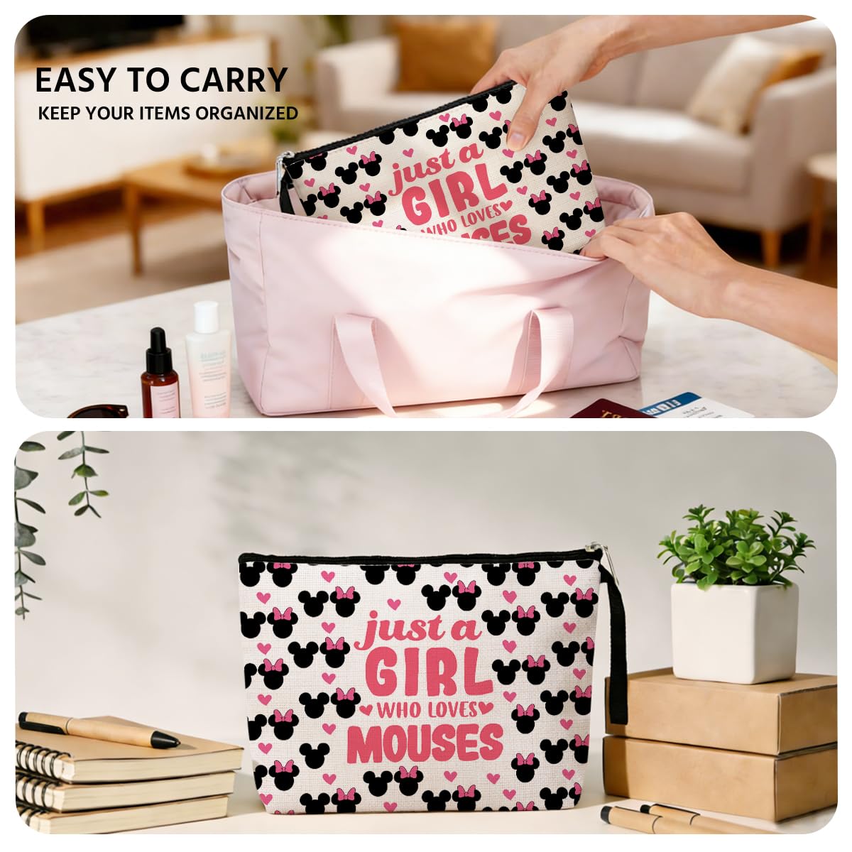 Mouse Themed Gifts Cute Mouse Cosmetic Bags Cartoon Toiletry Bag Birthday Graduation Nurse Day Funny Makeup Bag Animal Lover Gifts for Women Teens Girls Mouses Lover Daughter Best Friend BFF