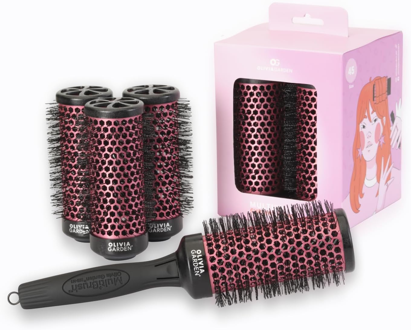 Multibrush Curlers Kit - 4 Barrels & 1 Handle - Leave-In Barrels perfect for Curls and Volume