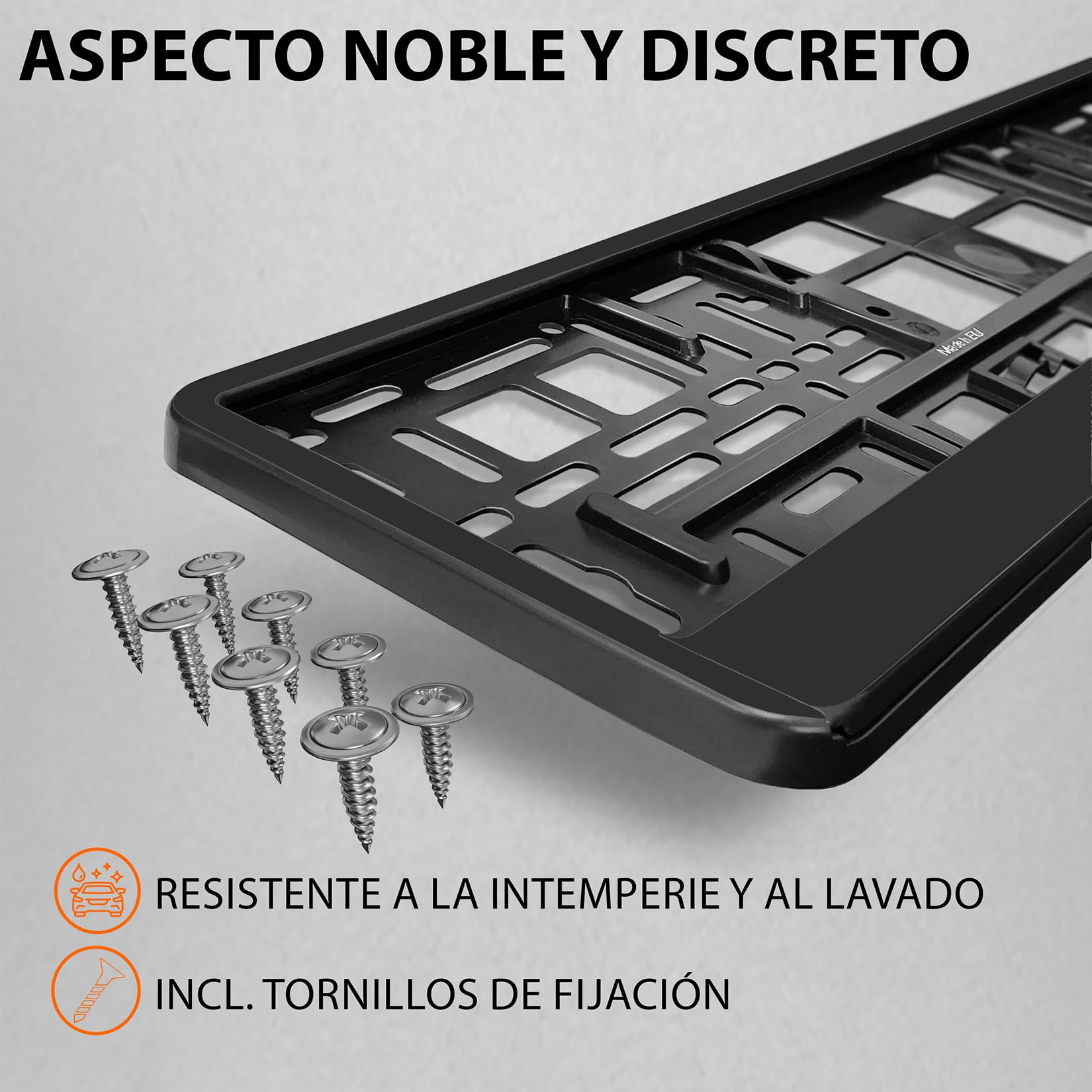 Portamatriculas Coche 520x110 mm - Soporte Matricula [2 uds.] - con 8 Tornillos - Negro - fácil, Duradero y Resistente - Porta Matricula Auto Homologado Apto para Todos los vehículos - 52x11 cm