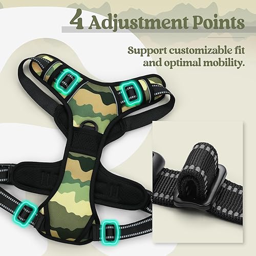Vista 262 de rabbitgoo - Arnés antitirones para perro grande, con 2 aros para correa, acolchado suave, ajustable, tela Oxford, reflejante, no asfixia, chaleco