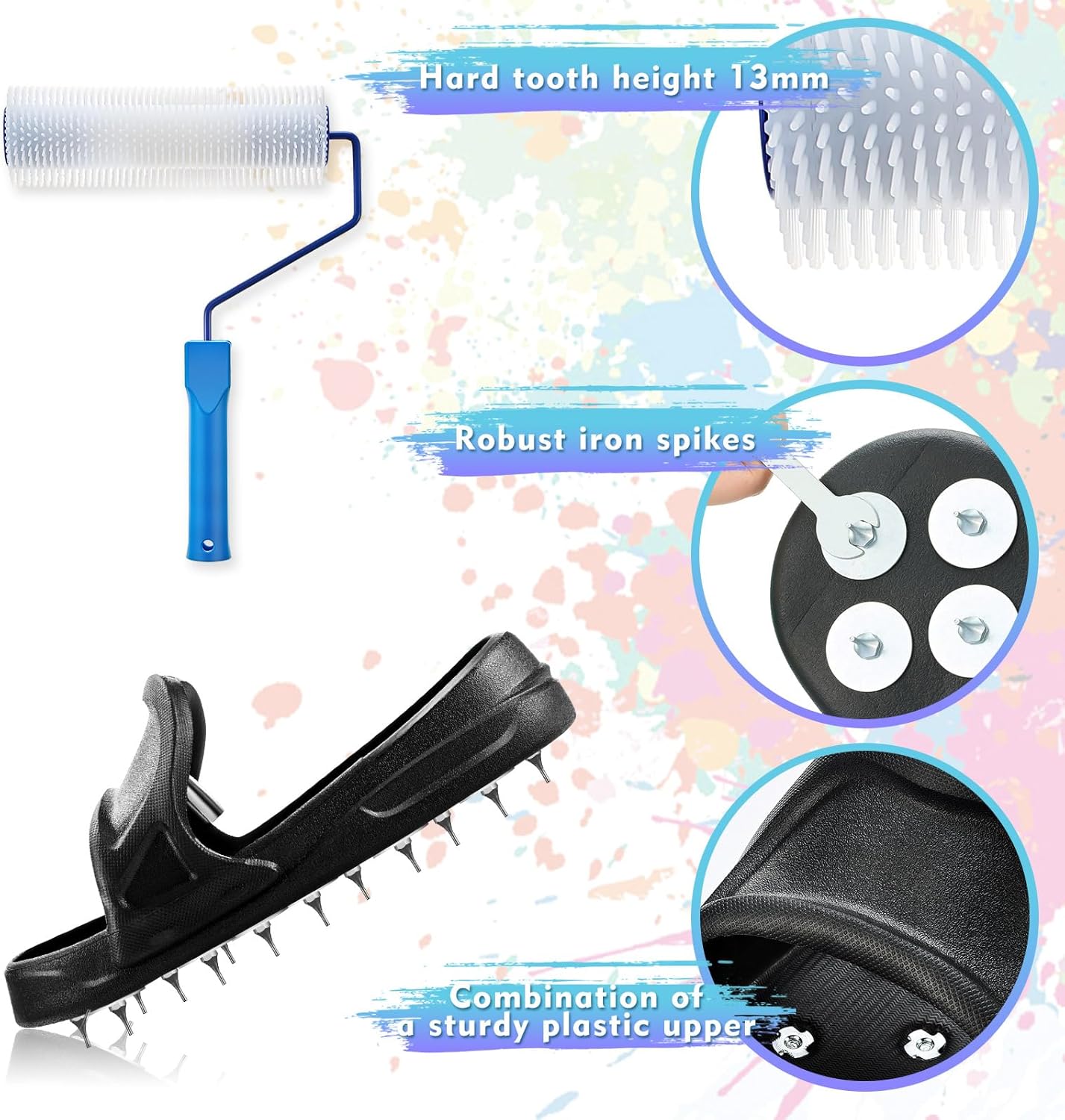 Cutecrop 2 Pcs Epoxy Shoes Slip-on Design Spike Shoes for Epoxy Flooring Coating with 9 Inch Spike Roller for Self Leveling Cement, Safe Walking on Floor Leveling Materials (XL, Shoe Size 11-16)