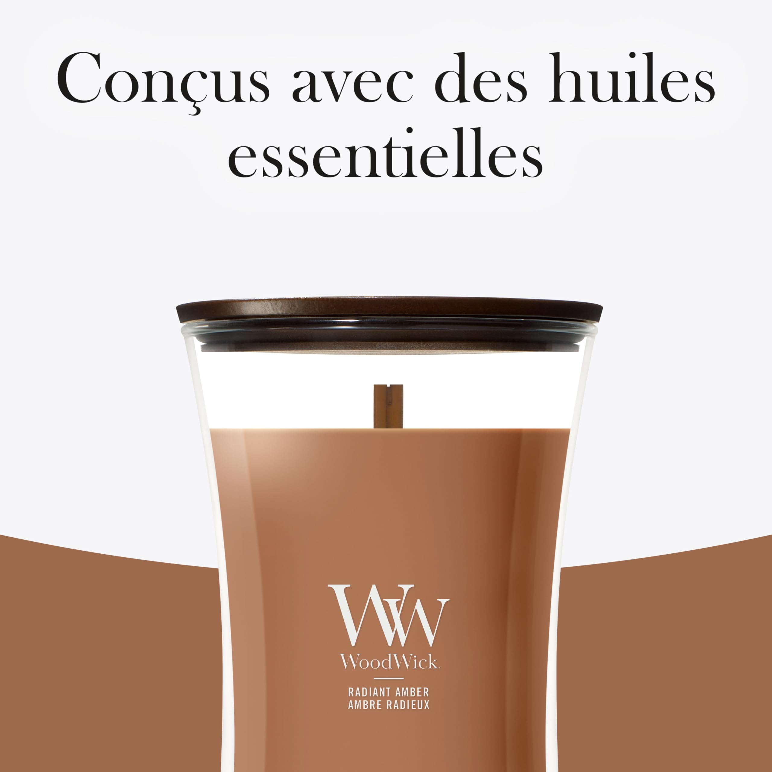 WoodWick Bougie parfumée | Grande bougie sablier | Ambre radieux | Cadeaux parfaits pour femmes