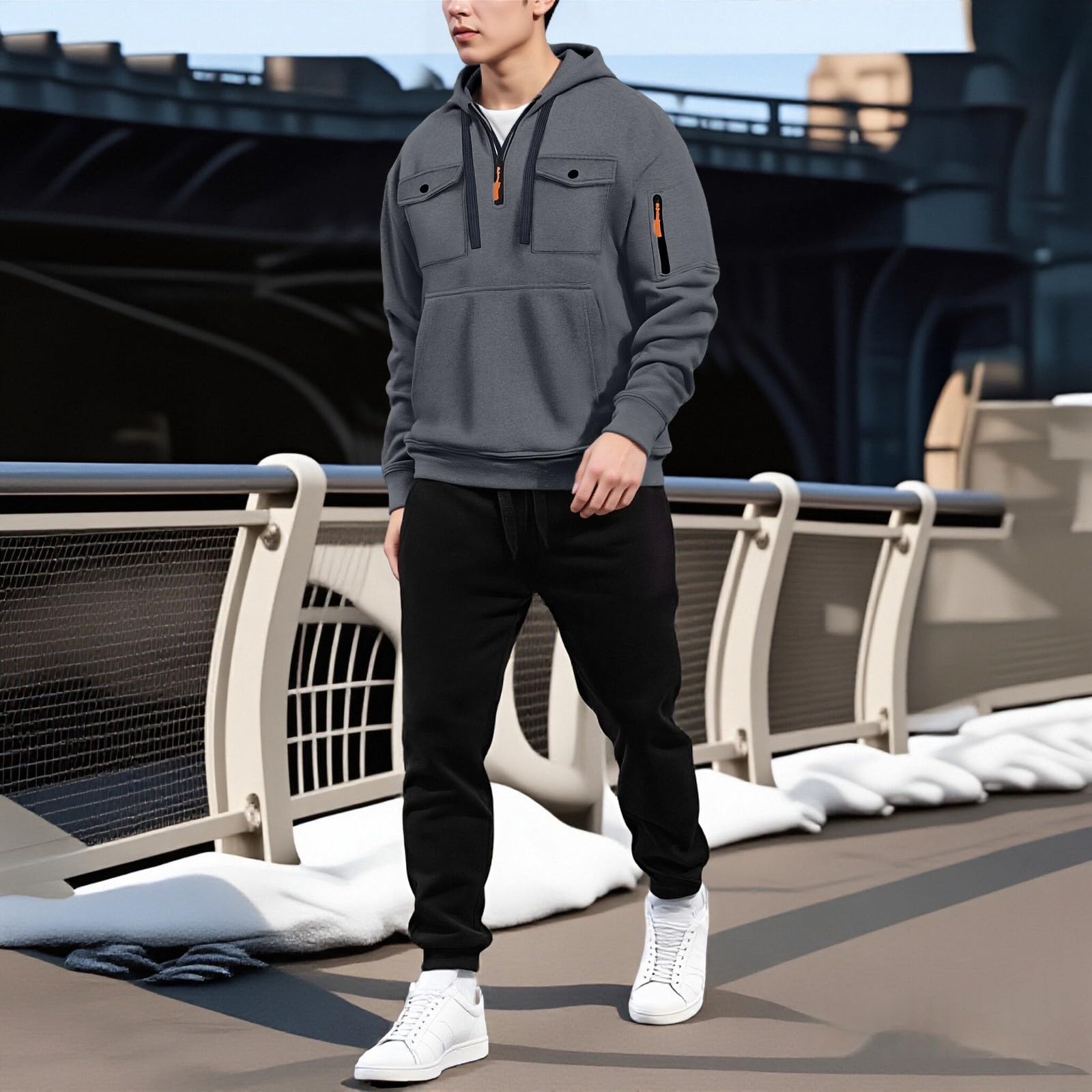 Chándal para hombre de corte regular, ropa deportiva para hombre de 2 piezas con varios bolsillos, sudadera de dos piezas y pantalones de chándal Y2K traje casual con cremallera ciclismo sudadera
