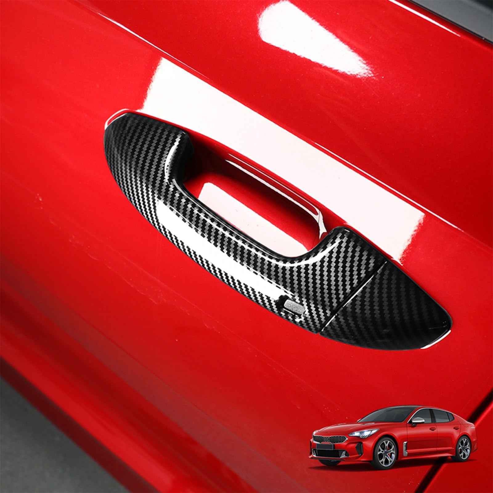 8PCS ABS Car Exterior Door Handle Covers Outside Door Handle Cover Compatible with Kia Stinger 2017-2024 Accessories (Carbon Fiber Pattern)