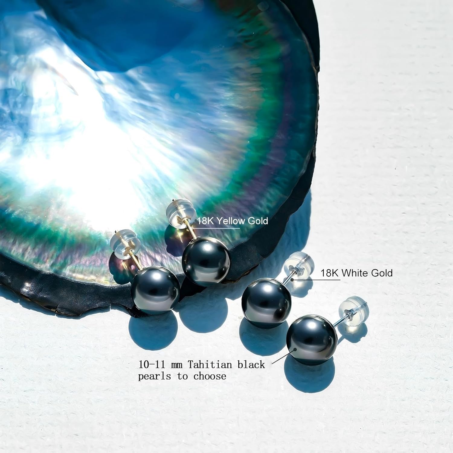 Genuine Tahitian Black Pearl Earrings for Women, 10-11mm AAAA Handpicked Natural Black Pearl Stud Earrings with 18K Yellow Gold Earring Posts, Luxury Birthday Gifts for Wife, Women, Mother, Girlfriend, Anniversary, Valentines, Mothers Day