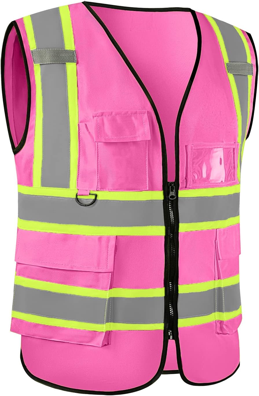 Safety Vest Custom Logo Class 2 Reflective High Visibility Vest With 5 Pockets ＆ Zipper