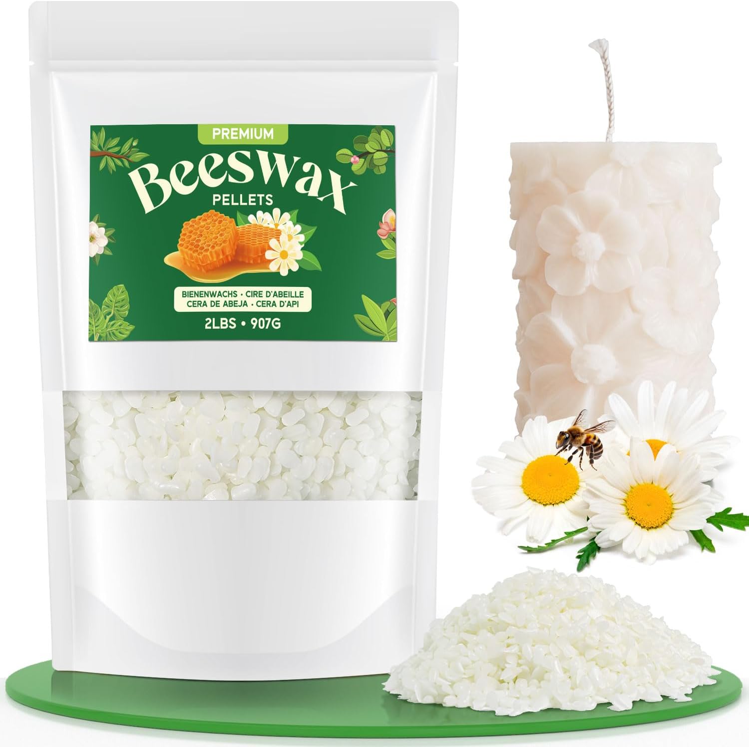 NORVENCE Beeswax Pellets 2LB/5LB/20LB, Pure & Natural White Beeswax for Candle Making, DIY Skin Care, Lip Balm, Soap, Lotion, Creams & Wood Polishing   2LB