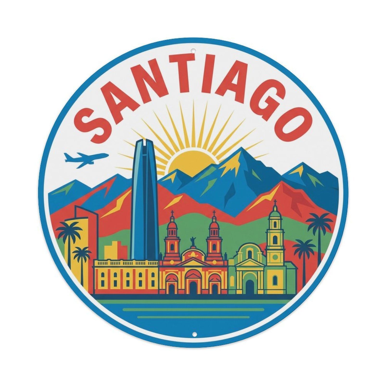 Vintage Travel Chile Santiago Metal Tin Sign