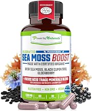 Power By Naturals Sea Moss Advanced with Black Seed Oil & Elderberry Capsules - Certified Organic Irish Sea Moss Capsules for Energy, Gut & Immune Support - Sea Moss Pills with (60+ Minerals) 60 Pills