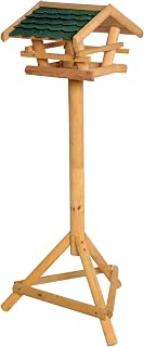 dobar 48100FSC Bird Feeder with Stand, Wooden Bird Feeder with Bitumen Shingle Roof, Bird House with Tripod Stand, Bird Villa for Garden/Patio/Balcony, Green, 44 x 44 x 101 cm