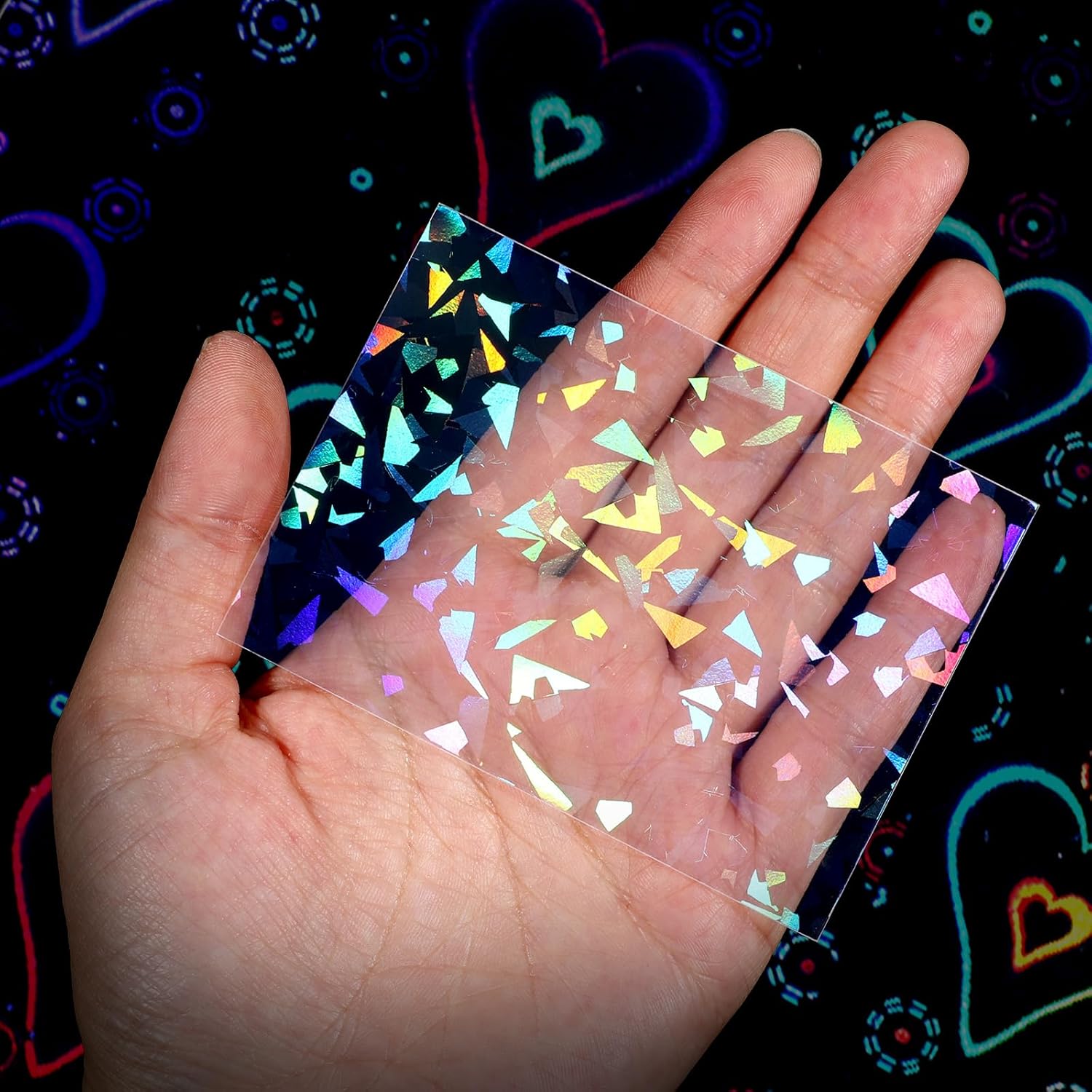 200 PCS Photocard Sleeves, Holographic Card Sleeves Laser Flashing Trading Card Sleeve Cute Little Star Heart Cards Holders Transparent Protective Sleeve for Photo Cards, 2.6 x 3.5 Inches