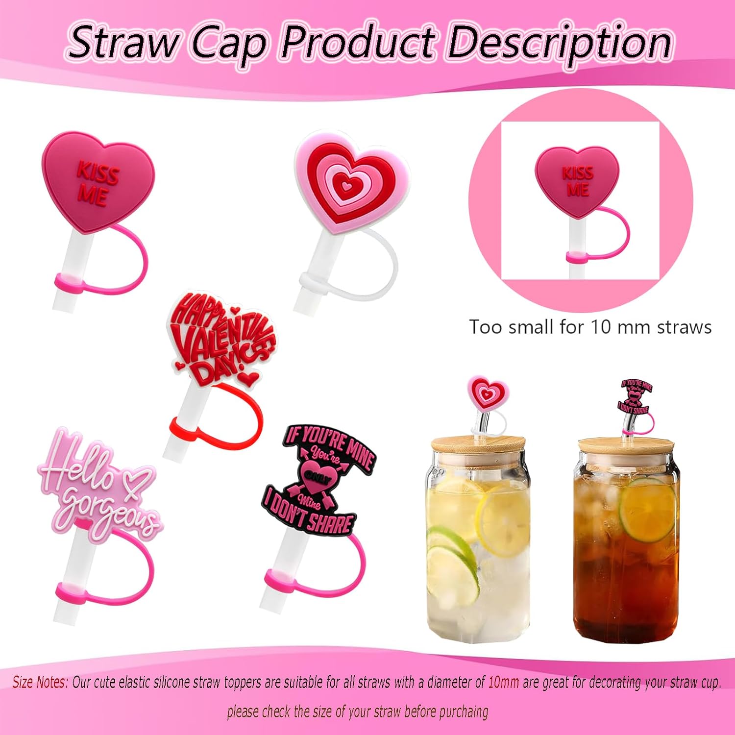10mm Silicone Heart Straw Covers for Stanley 40&30 Oz Tumbler, Cute Silicone Straws Tips Cover Reusable,Food Grade Heart Straw Covers Cap for Dust Proof Plugs, Straw Tips for Women Party Favors-5 Pcs - Image 3
