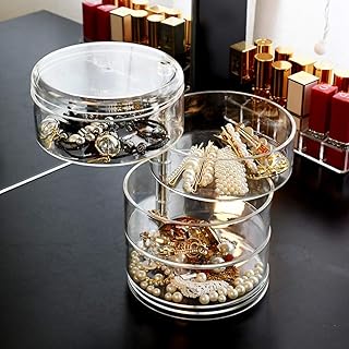 صندوق ادوات مكياج من الاكريليك الشفاف مكون من 3 و4 و5 طبقات قابل للدوران 360 درجة من يايهي، منظم لتخزين الحلقان والسلاسل والخواتم