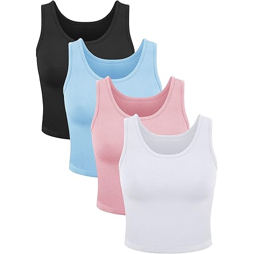 4 Pieces Women Basic Crop Tank Top Short Sleeveless Sports Crop Top