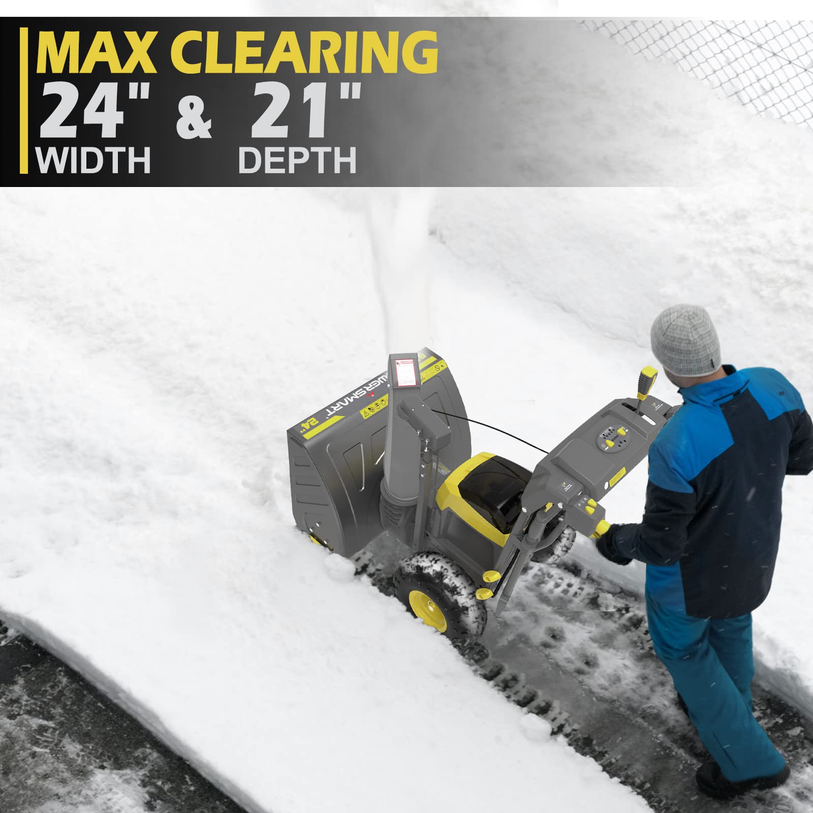 PowerSmart Snow Blower 80V 6.0Ah, 24Inch Cordless 2Stage Snow
