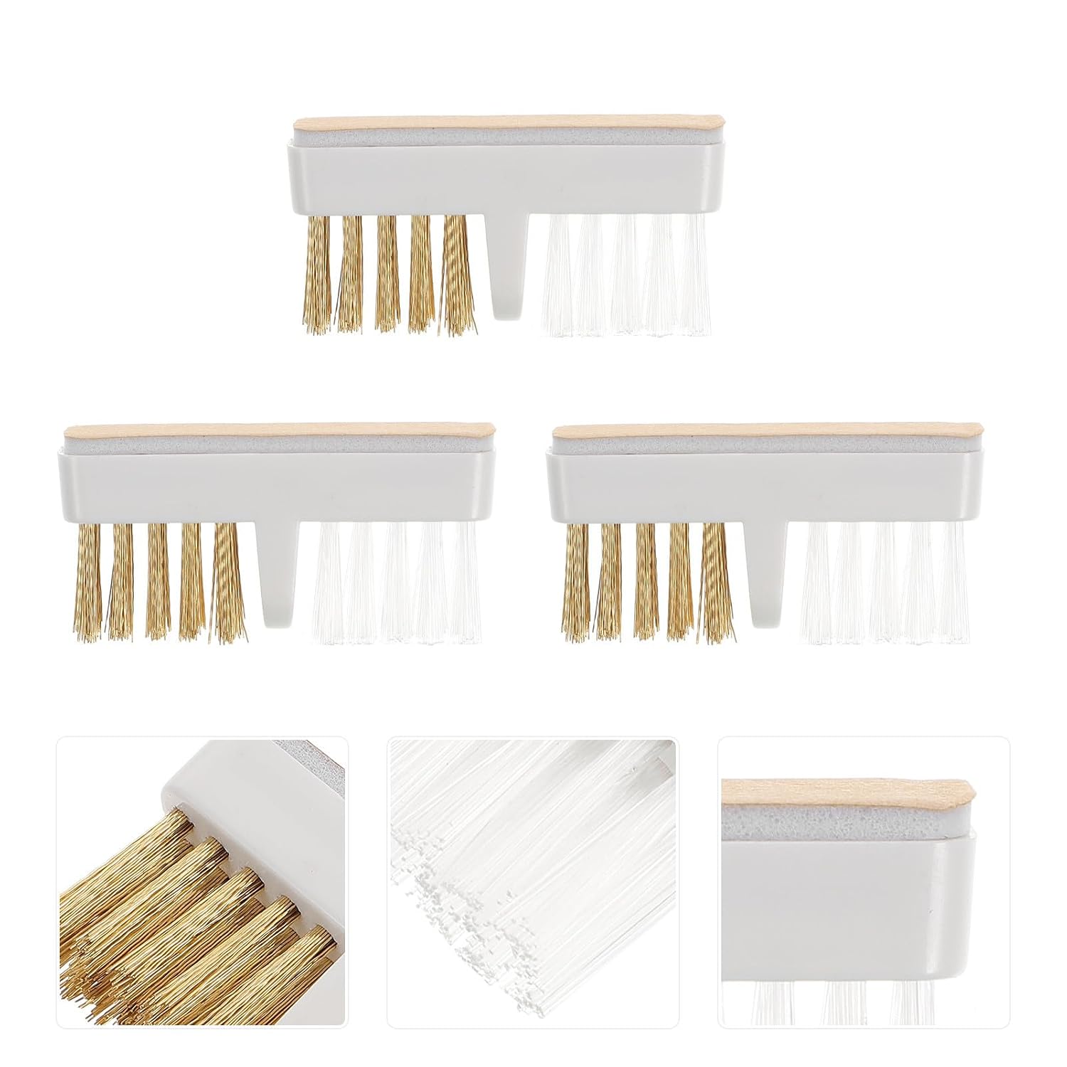 GANAZONO 3pcs Nail Bit Cleaner Copper Wire Brushes with Supple Bristle and Plastic Handle for Cleaning Nail Art Polishing Grinding Heads Multi-functional Tools