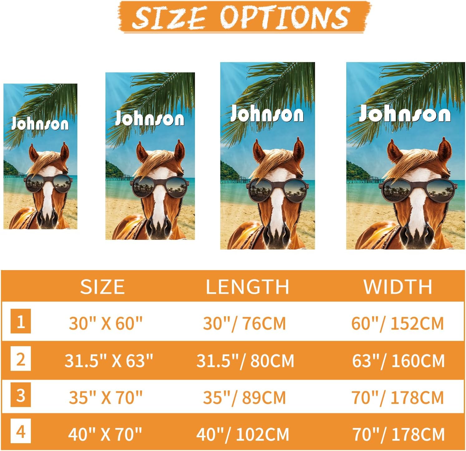 Personalized Beach Towel with Bag - Custom Name with Animal Selfies Design - Oversized Soft Absorbent Microfiber Bath Pool Towels for Baby Kids Adults Boys Girls Gifts Color15-Horse