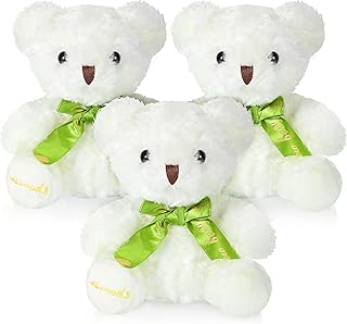 3 Pieces Stuffed Plush Bear Soft Stuffed Bear with Bow Tie Cute 2022 Graduation Stuffed Plush Animal Dolls, 8 Inch Stuffed Bear Plush Toy (White, Simple Style)