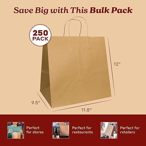 Miniatura 94 de PTP BAGS Bolsas Jr. Mart blancas de 13 x 7 x 13 pulgadas, bolsas de papel blanco con asas [paquete de 250] para regalo de papel kraft reciclable