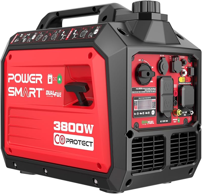 PowerSmart 3800 Watt Dual Fuel Inverter Generator for Camping or Home Use | CO Protect, Long Runtime