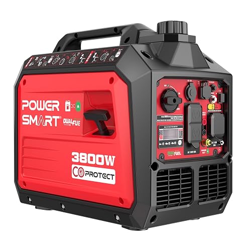 PowerSmart 3800 Watt Dual Fuel Inverter Generator for Camping or Home Use | 8H Run Time, Ultra-Quiet <59 dBA, CO Protect, Clean Power <3% THD, Parallel Ready