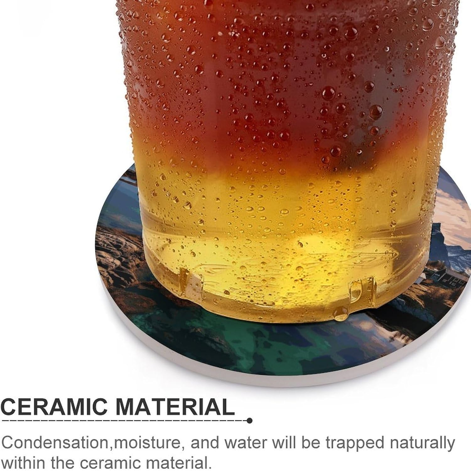 Norway Islands Coasters for Drinks Absorbing Round Ceramic Stone Coaster with Cork Base Coffee Cup Beverage Table Cup Mat Modern Style Bar Coaster Set for Home Decor