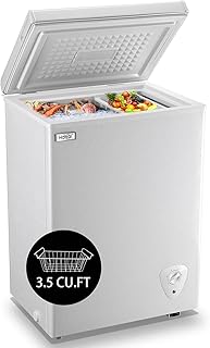 Chest Freezer Small Deep Freezer 3.5 Cu.Ft Mini Freezers Top Door Freezer Adjustable 7 Thermostat Removable Basket for Garage Basement Apartment Kitchen RV