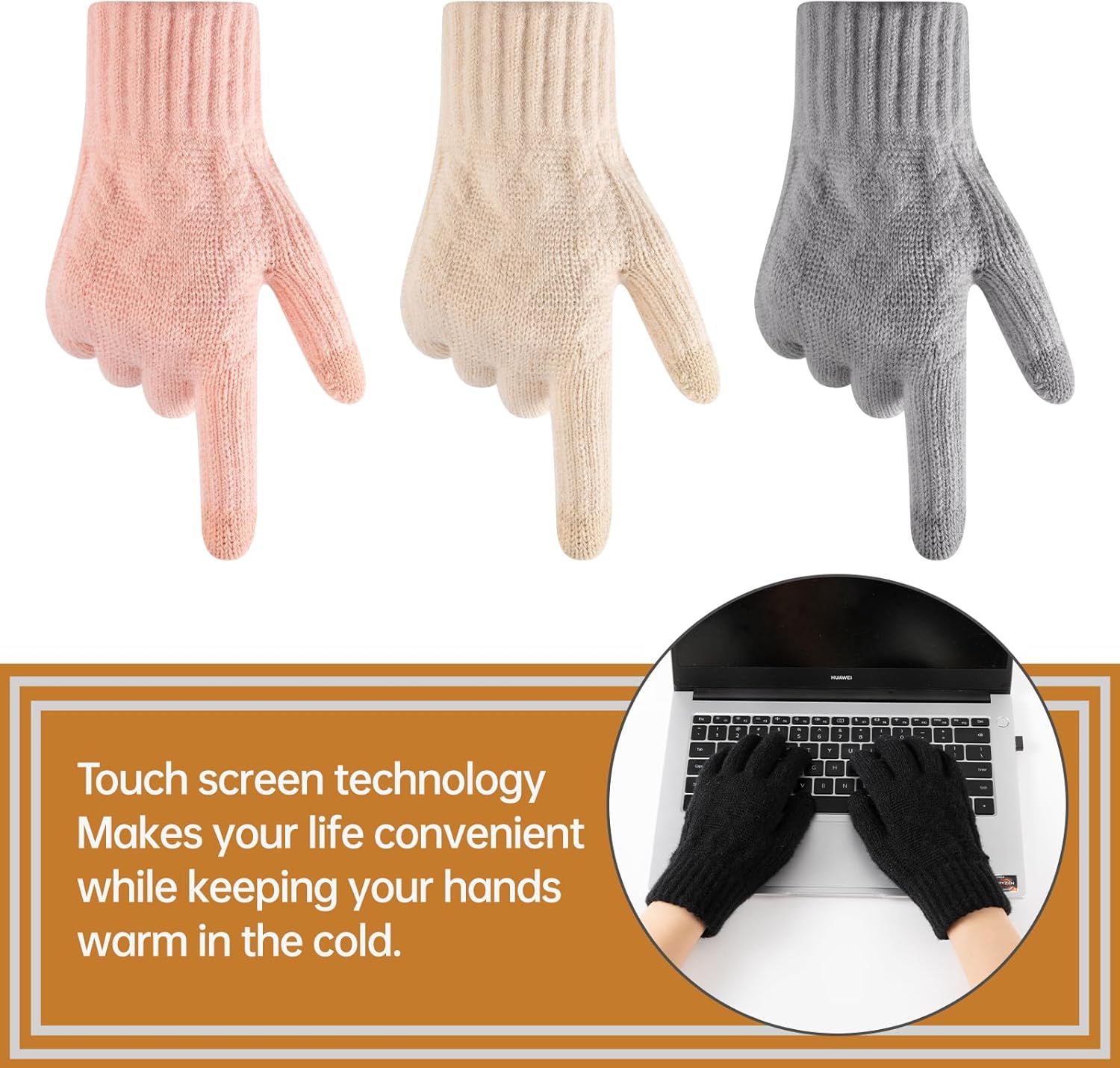 4 Pairs Womens Winter Gloves with Touchscreen Fingers Knit Texting Thermal Warm Gloves for Cold Weather - Image 5