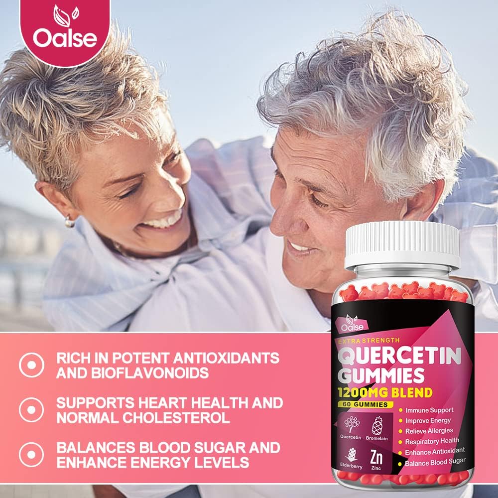 OALSE Quercetin Gummies 1200mg - Quercetin with Vitamin C and Zinc, Bromelain, Elderberry, Vitamin D3 - Quercetin Supplements for Kids and Adults Immunity & Allergy Support