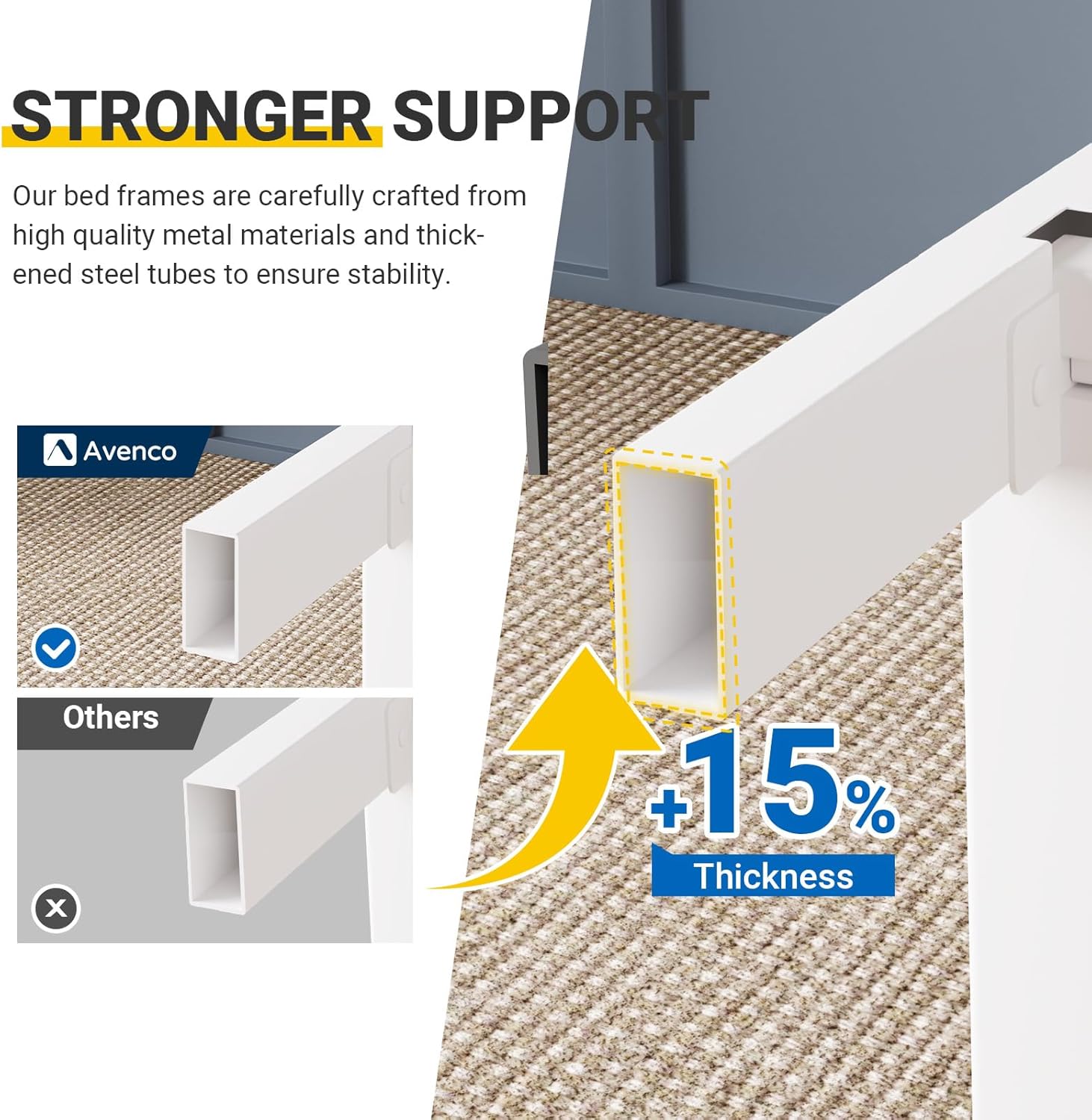 Avenco Metal Platform Bed Frame Twin Size 12 Inch – Noise Free Quiet Design, Heavy Duty Steel Support, Under Bed Storage, Easy Assembly, No Box Spring Needed