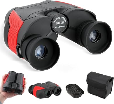 10x25 Compact Binoculars with Case Focus Wheel Multi-Coated BAK9 Prism Telescope Waterproof Bird Watching Optics Hiking Traveling Concerts Sports Adults Kids Black and Red