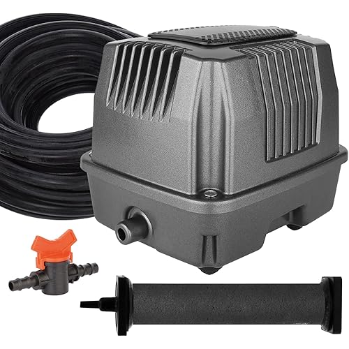 AquaMiracle Pond Aeration Kit Koi Pond Aerator Pond Air Pump for Pond up to 15000 Gallons Pond Deicer All-in-One Pond Aeration System with Self-Sinking Airline Flow Control Rubber Air Diffuser