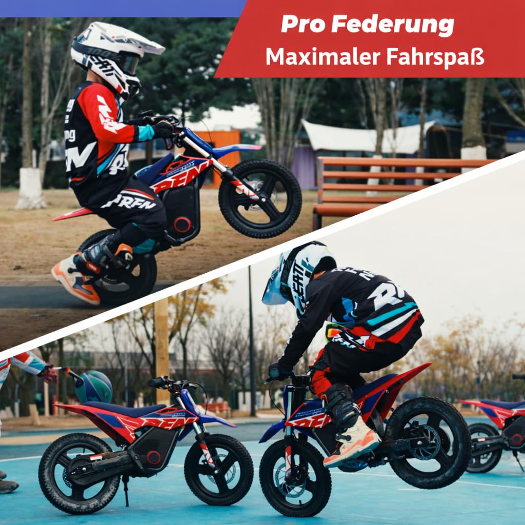 RFN E350 36V Kinder Elektro Dirt Bike, Elektro Motorrad mit 350W Motor | 11,2 Meilen Reichweite & 3 Geschwindigkeiten für Alter 4-8 Jahre
