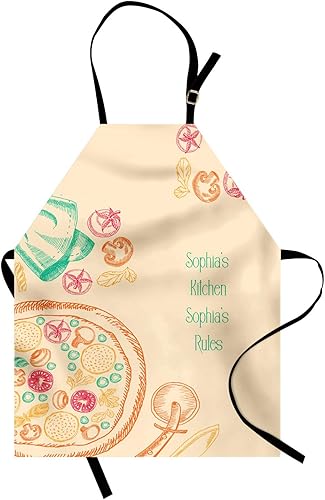 Ambesonne - Delantal personalizado para cocinero, diseño monocromo, para pizza y artículos de cocina gourmet con cocina y verduras, unisex, cuello