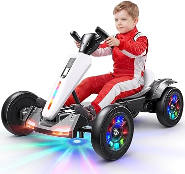 Hikole 12V Electric Go Kart for Kids Ages 3-6, White