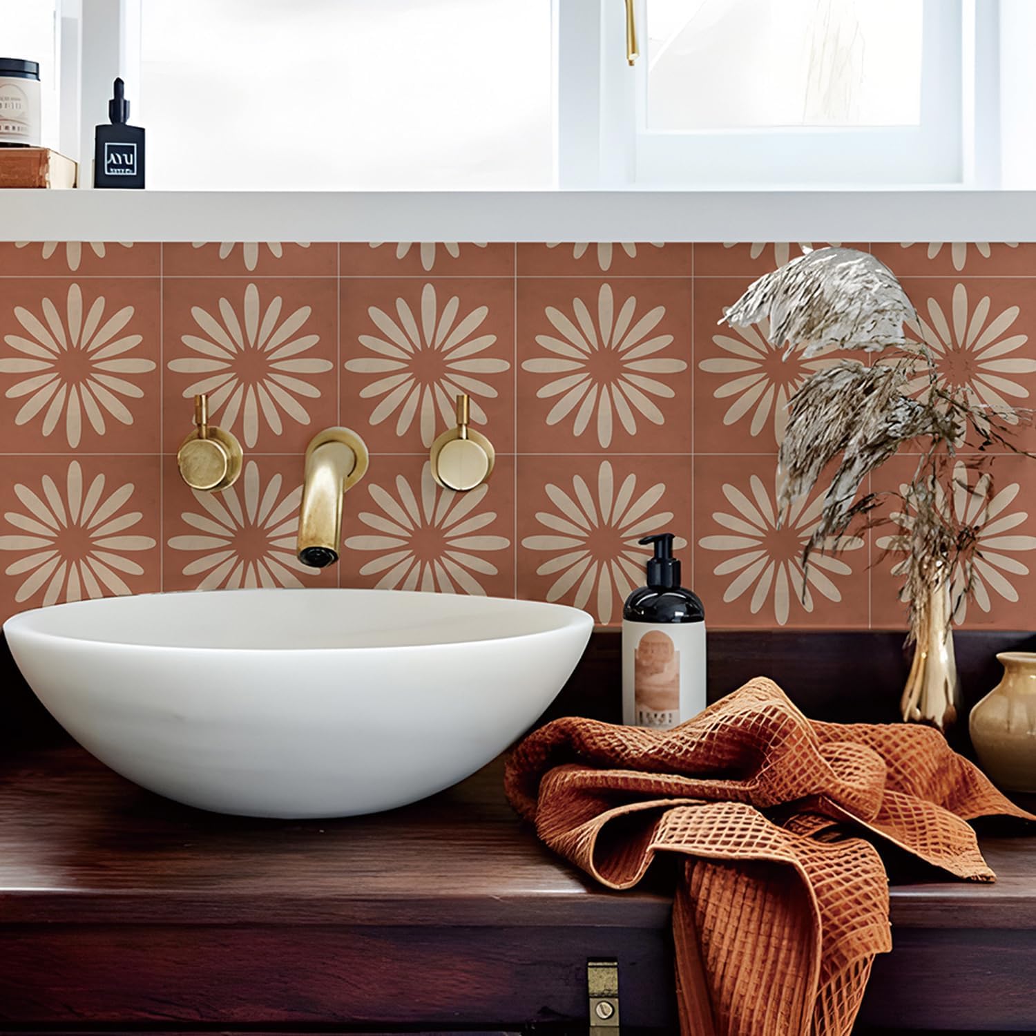 7.87×7.87in-10pcs Bohemian Peel and Stick Tiles Floor Wall Sticker Self-Adhesive Tile Kitchen Bathroom Waterproof Wear-Resistant Home Decor
